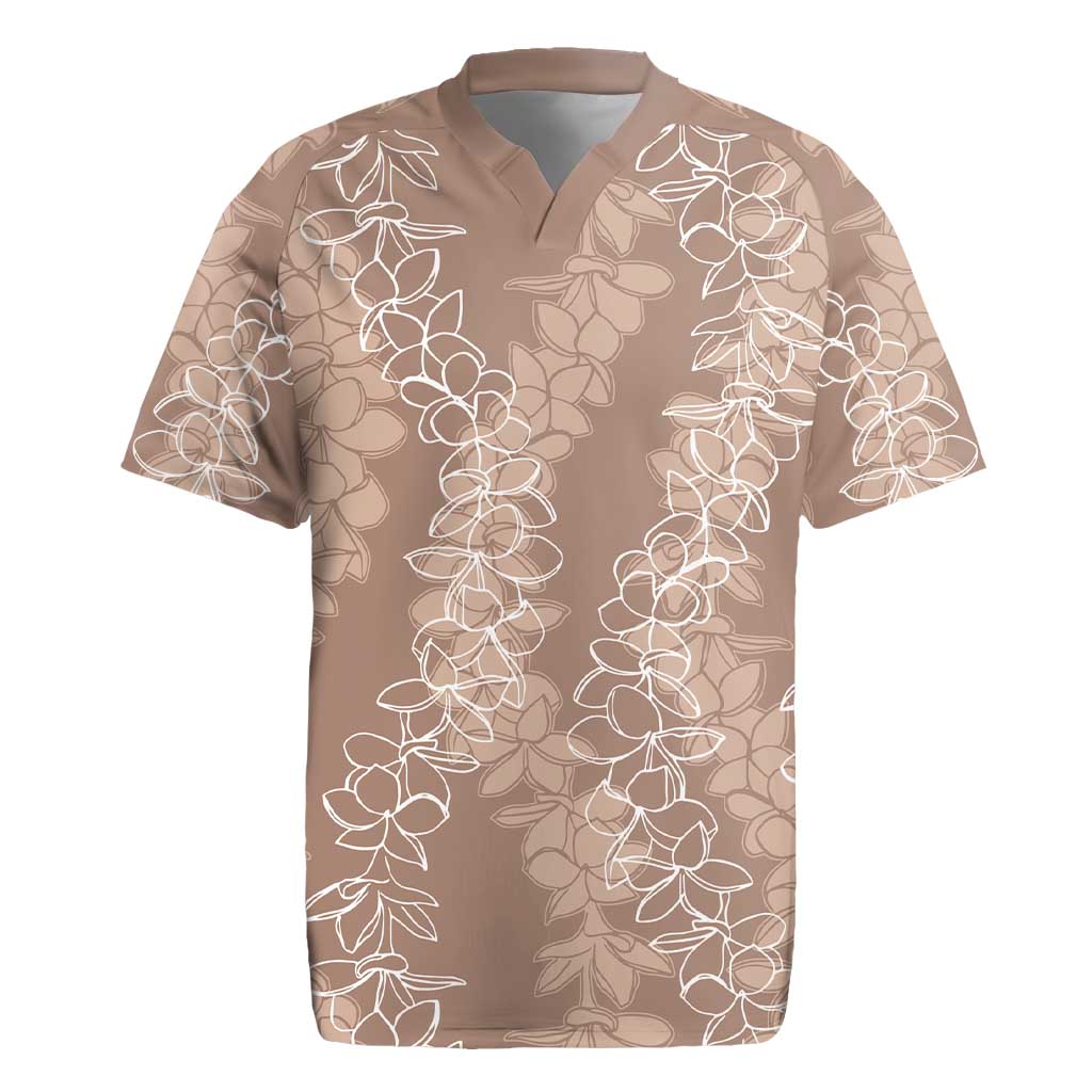 Hawaii Plumeria Lei Rugby Jersey Aloha Festive Vibe - Beige LT7 Beige - Polynesian Pride