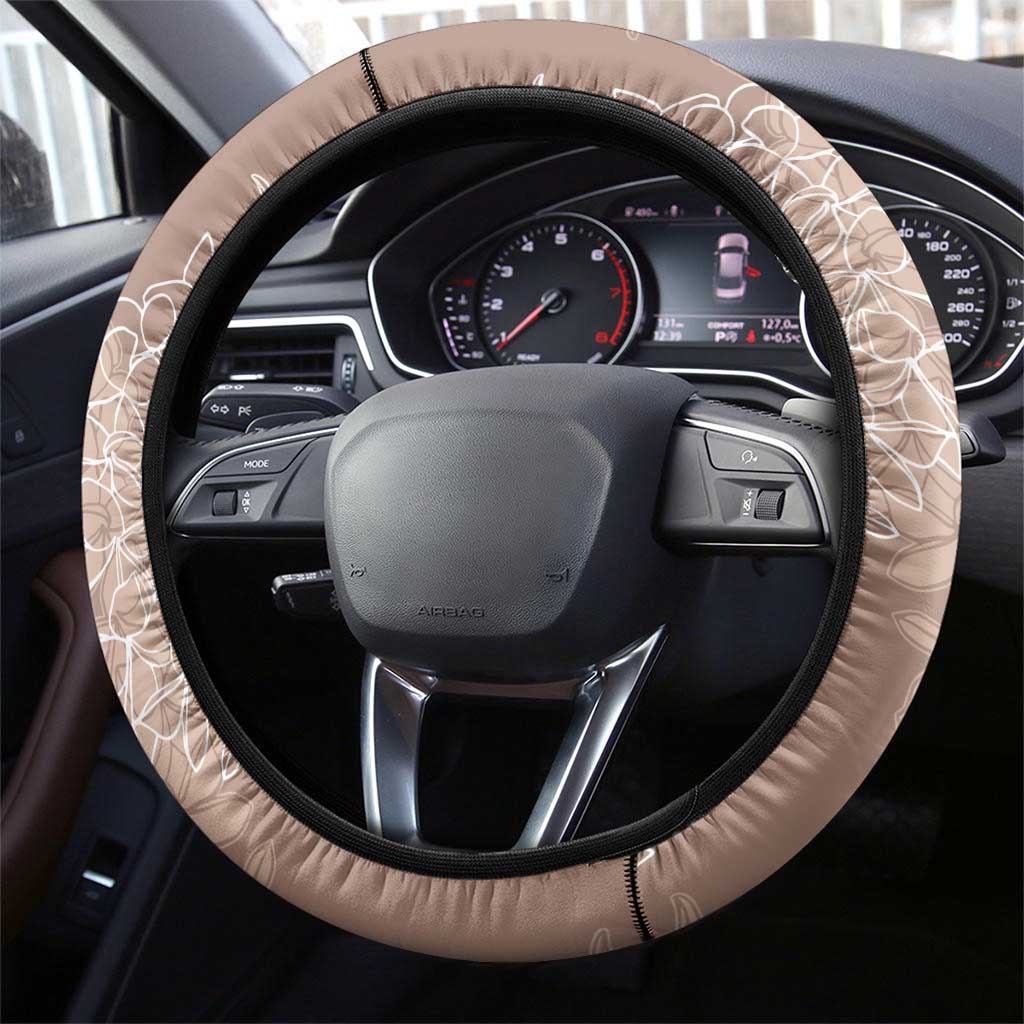Hawaii Plumeria Lei Steering Wheel Cover Aloha Festive Vibe - Beige LT7 - Polynesian Pride