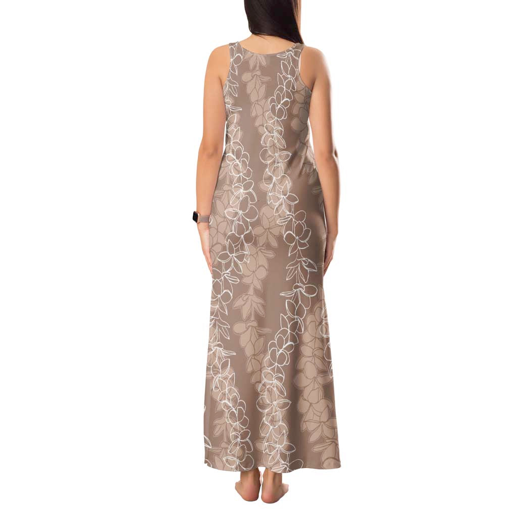 Hawaii Plumeria Lei Tank Maxi Dress Aloha Festive Vibe - Beige LT7 - Polynesian Pride