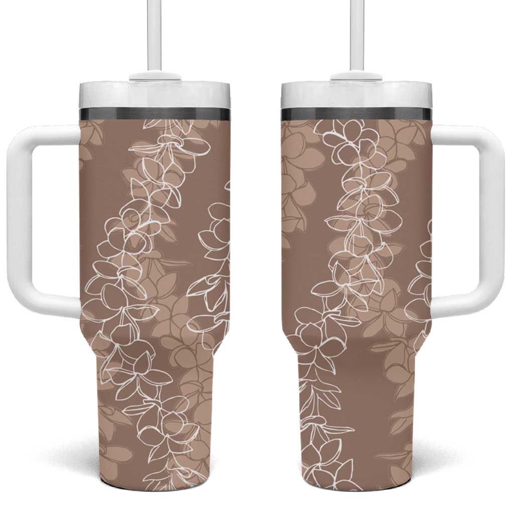 Hawaii Plumeria Lei Tumbler With Handle Aloha Festive Vibe - Beige