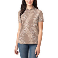 Hawaii Plumeria Lei Women Polo Shirt Aloha Festive Vibe - Beige