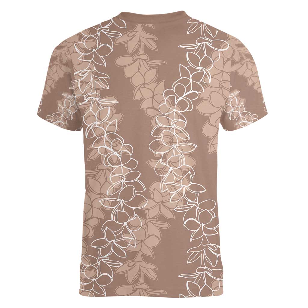 Hawaii Plumeria Lei Women V-Neck T-Shirt Aloha Festive Vibe - Beige