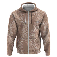 Hawaii Plumeria Lei Zip Hoodie Aloha Festive Vibe - Beige