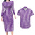 Hawaii Plumeria Lei Couples Matching Long Sleeve Bodycon Dress and Hawaiian Shirt Aloha Festive Vibe - Violet