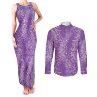 Hawaii Plumeria Lei Couples Matching Tank Maxi Dress and Long Sleeve Button Shirt Aloha Festive Vibe - Violet LT7 Violet - Polynesian Pride