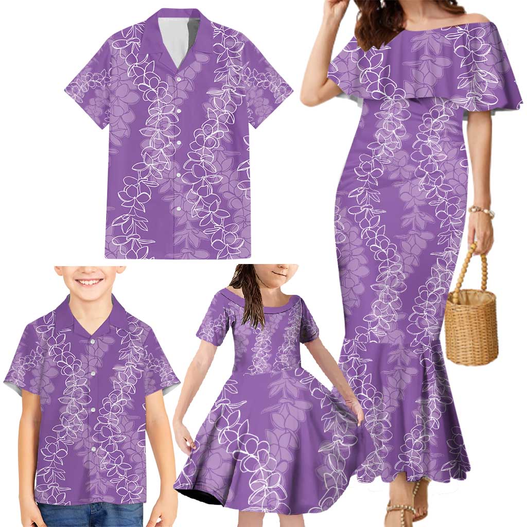 Hawaii Plumeria Lei Family Matching Mermaid Dress and Hawaiian Shirt Aloha Festive Vibe - Violet