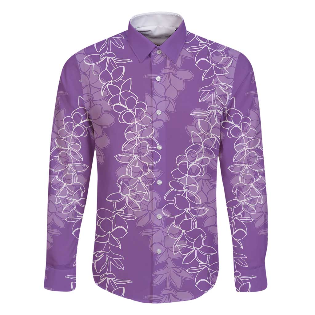Hawaii Plumeria Lei Family Matching Off Shoulder Maxi Dress and Hawaiian Shirt Aloha Festive Vibe - Violet LT7 Dad's Shirt - Long Sleeve Violet - Polynesian Pride