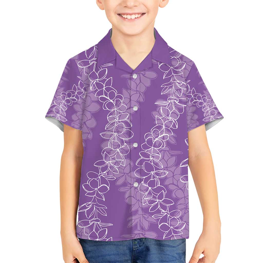 Hawaii Plumeria Lei Family Matching Off Shoulder Maxi Dress and Hawaiian Shirt Aloha Festive Vibe - Violet LT7 Son's Shirt Violet - Polynesian Pride