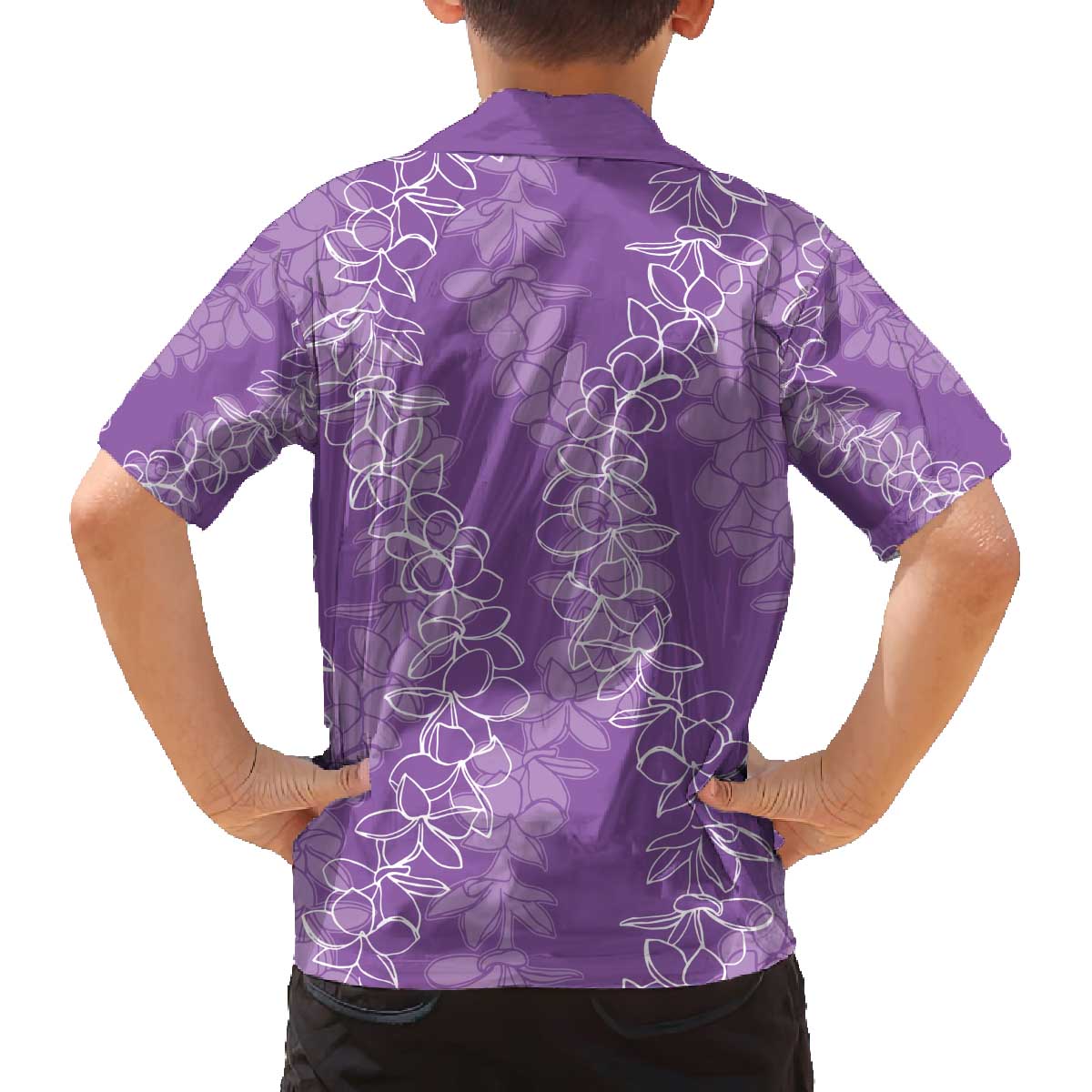 Hawaii Plumeria Lei Family Matching Off Shoulder Short Dress and Hawaiian Shirt Aloha Festive Vibe - Violet LT7 - Polynesian Pride