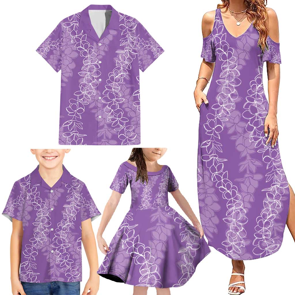 Hawaii Plumeria Lei Family Matching Summer Maxi Dress and Hawaiian Shirt Aloha Festive Vibe - Violet