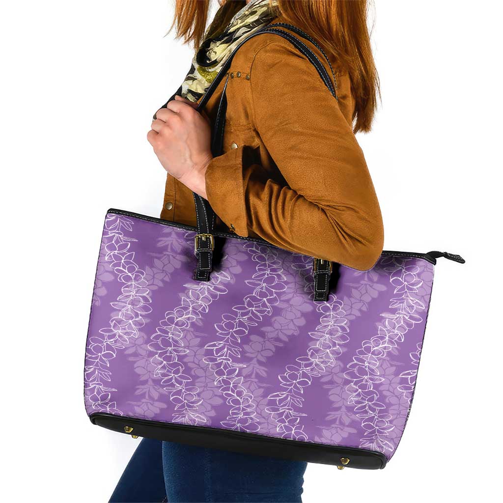 Hawaii Plumeria Lei Leather Tote Bag Aloha Festive Vibe - Violet LT7 Violet - Polynesian Pride