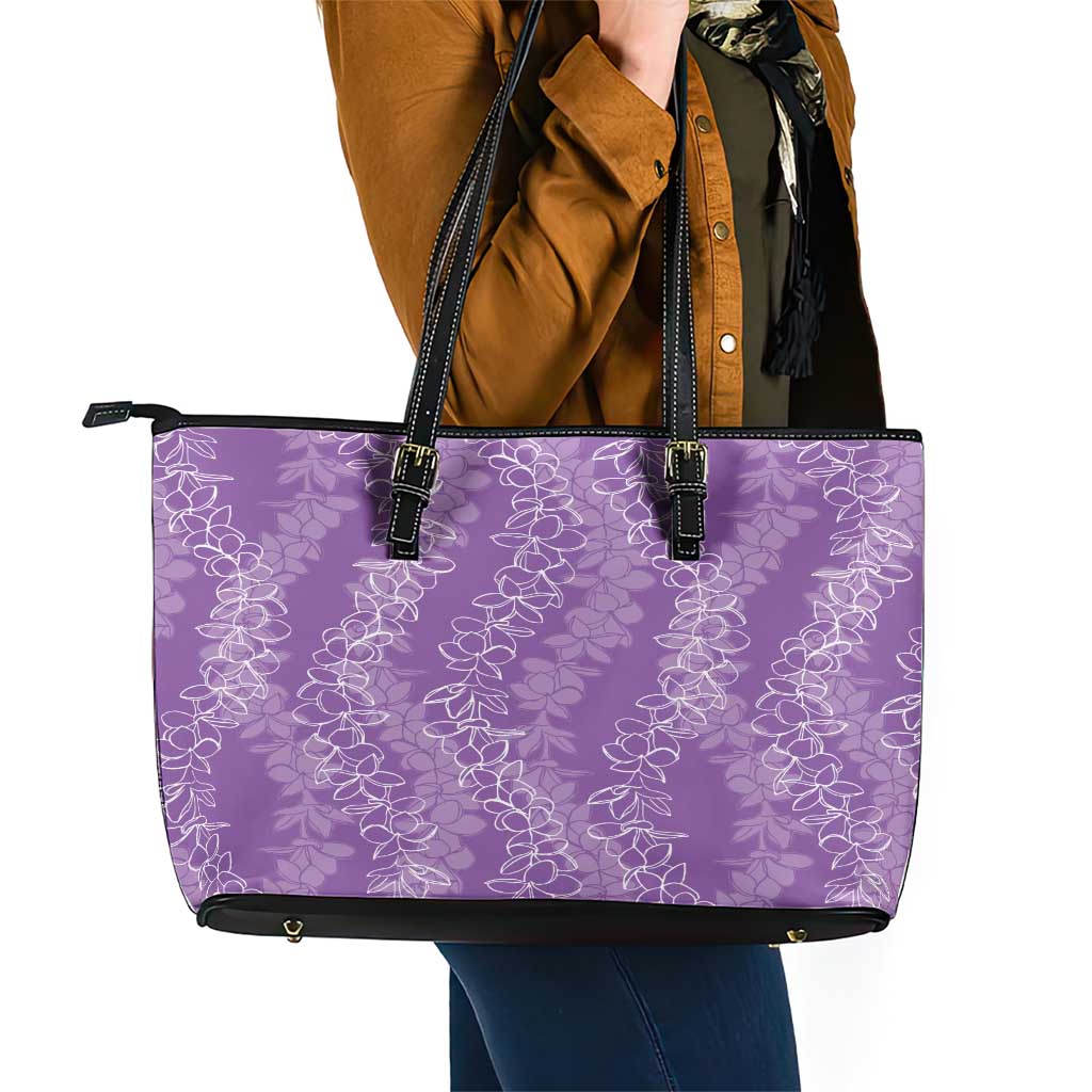 Hawaii Plumeria Lei Leather Tote Bag Aloha Festive Vibe - Violet LT7 - Polynesian Pride