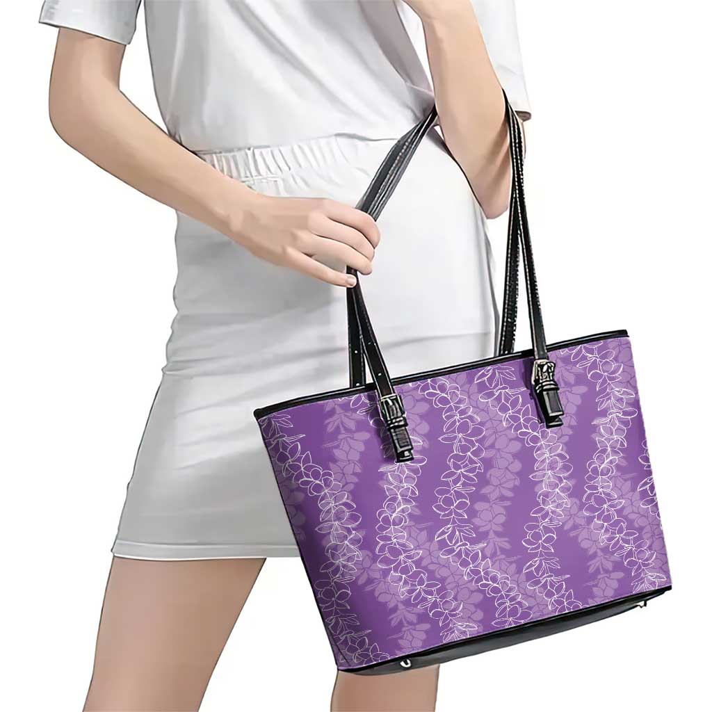 Hawaii Plumeria Lei Leather Tote Bag Aloha Festive Vibe - Violet LT7 - Polynesian Pride