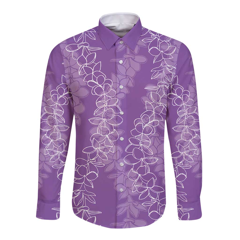 Hawaii Plumeria Lei Long Sleeve Button Shirt Aloha Festive Vibe - Violet