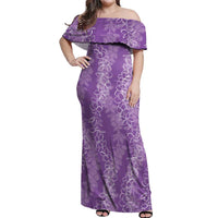 Hawaii Plumeria Lei Off Shoulder Maxi Dress Aloha Festive Vibe - Violet LT7 Women Violet - Polynesian Pride