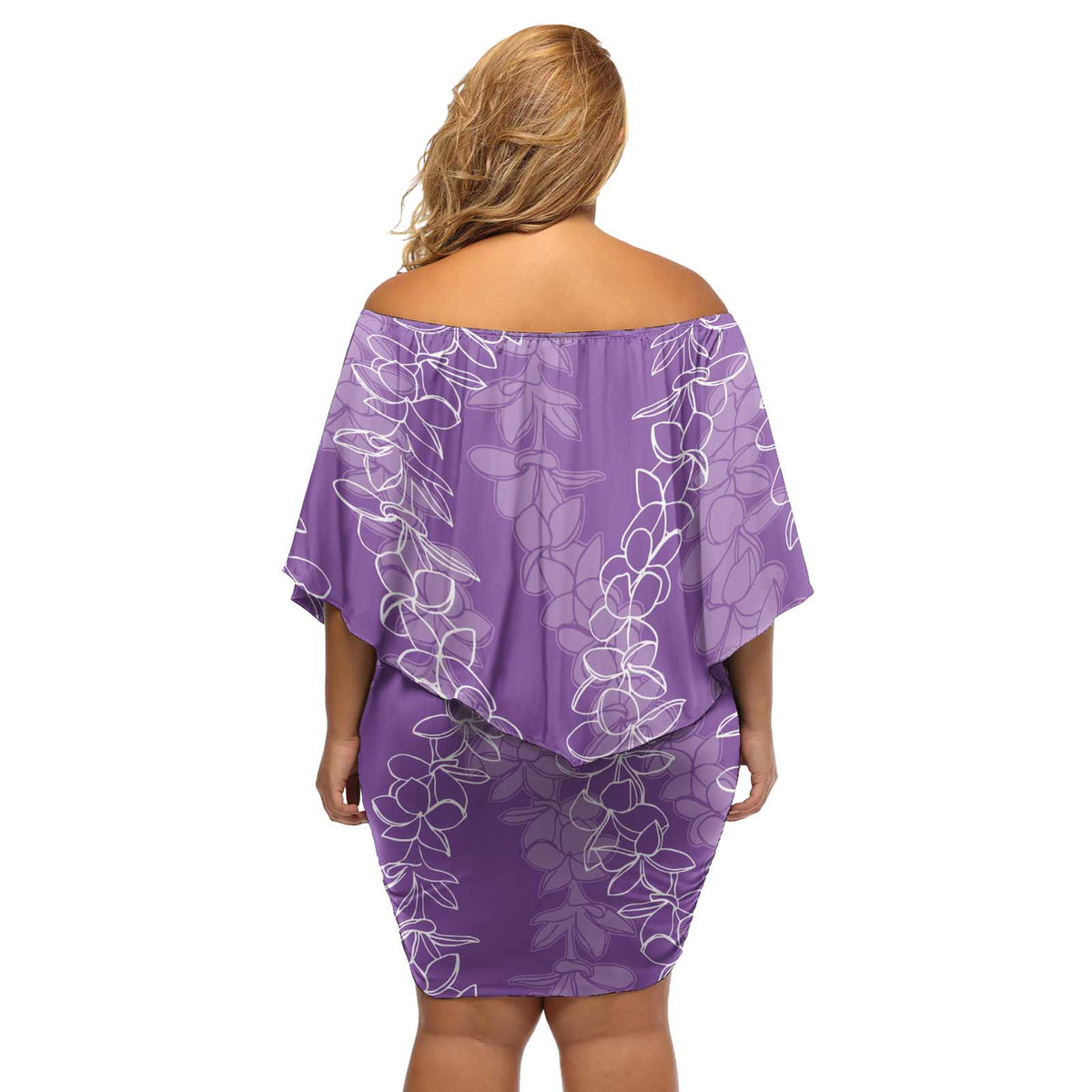 Hawaii Plumeria Lei Off Shoulder Short Dress Aloha Festive Vibe - Violet LT7 - Polynesian Pride