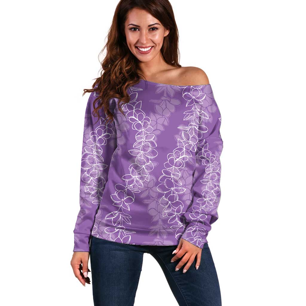 Hawaii Plumeria Lei Off Shoulder Sweater Aloha Festive Vibe - Violet