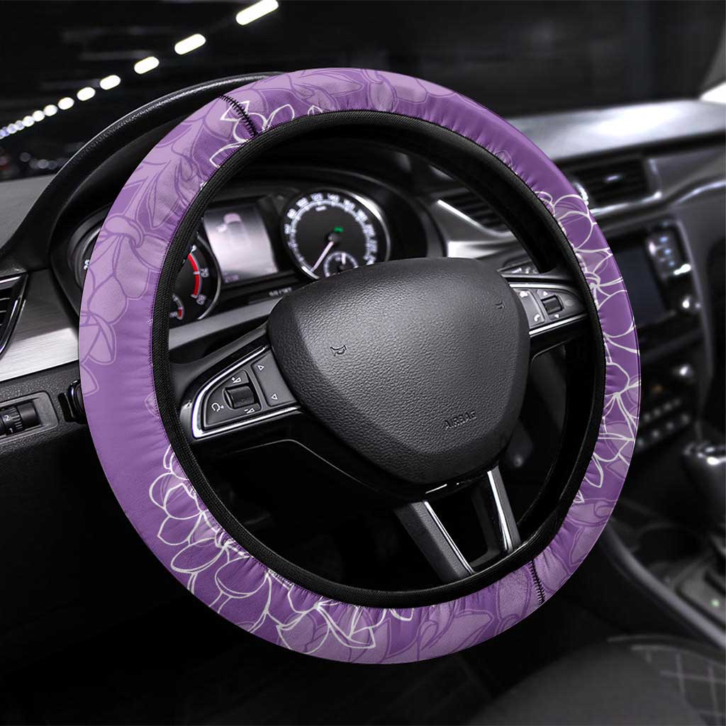 Hawaii Plumeria Lei Steering Wheel Cover Aloha Festive Vibe - Violet LT7 Universal Fit Violet - Polynesian Pride