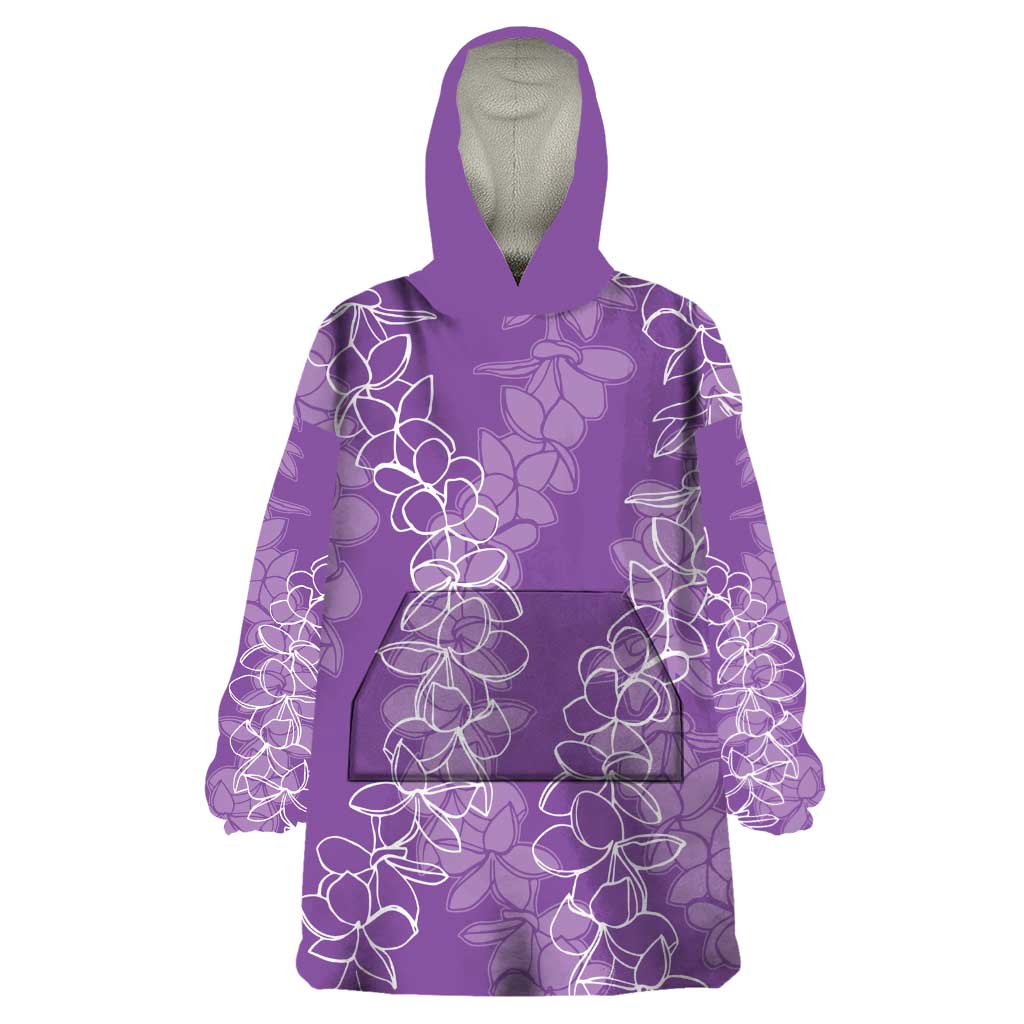 Hawaii Plumeria Lei Wearable Blanket Hoodie Aloha Festive Vibe - Violet LT7 One Size Violet - Polynesian Pride