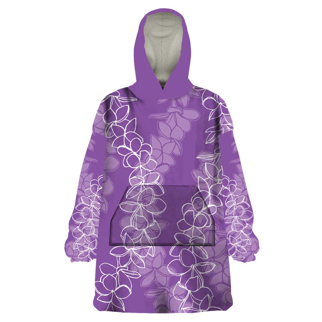 Hawaii Plumeria Lei Wearable Blanket Hoodie Aloha Festive Vibe - Violet