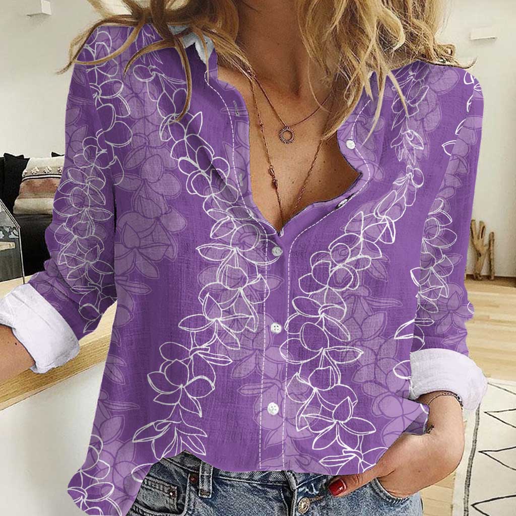 Hawaii Plumeria Lei Women Casual Shirt Aloha Festive Vibe - Violet