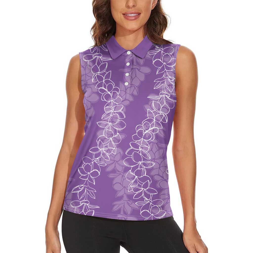 Hawaii Plumeria Lei Women Sleeveless Polo Shirt Aloha Festive Vibe - Violet