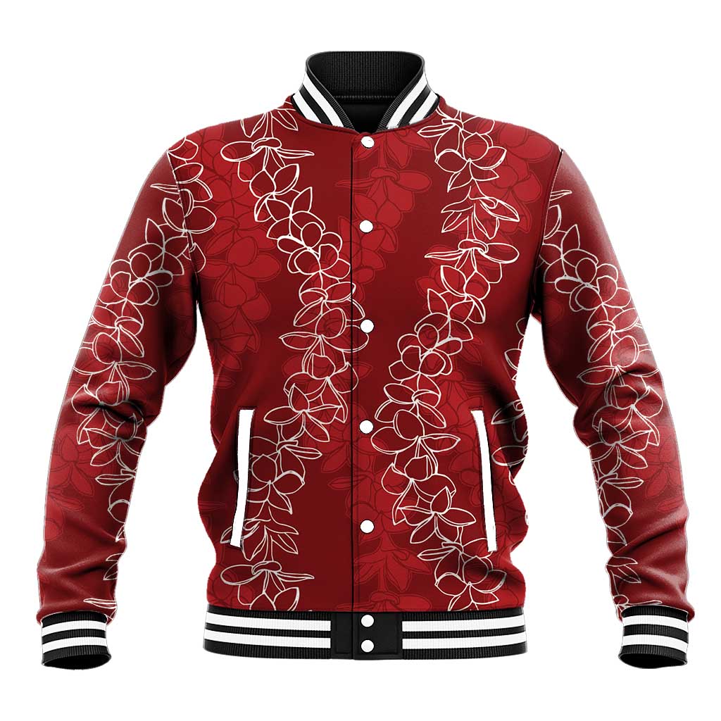 Hawaii Plumeria Lei Baseball Jacket Aloha Festive Vibe - Crimson LT7 Unisex Crimson - Polynesian Pride