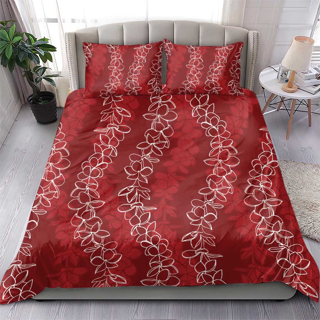 Hawaii Plumeria Lei Bedding Set Aloha Festive Vibe - Crimson LT7 - Polynesian Pride