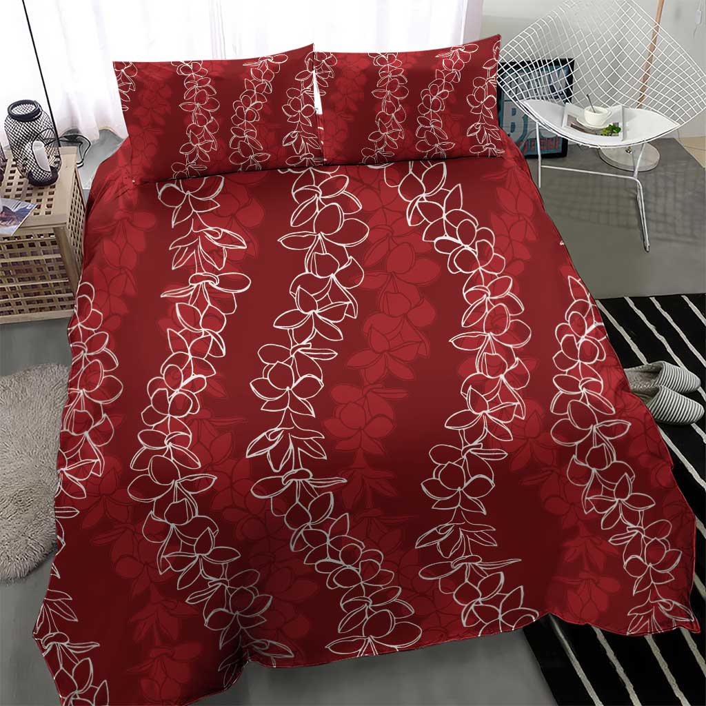 Hawaii Plumeria Lei Bedding Set Aloha Festive Vibe - Crimson LT7 - Polynesian Pride