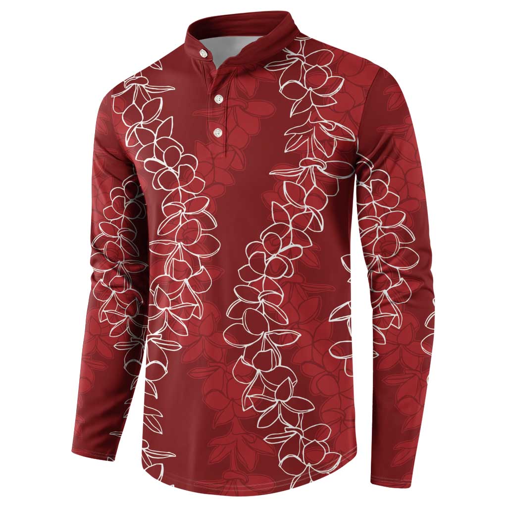 Hawaii Plumeria Lei Button Sweatshirt Aloha Festive Vibe - Crimson LT7 - Polynesian Pride