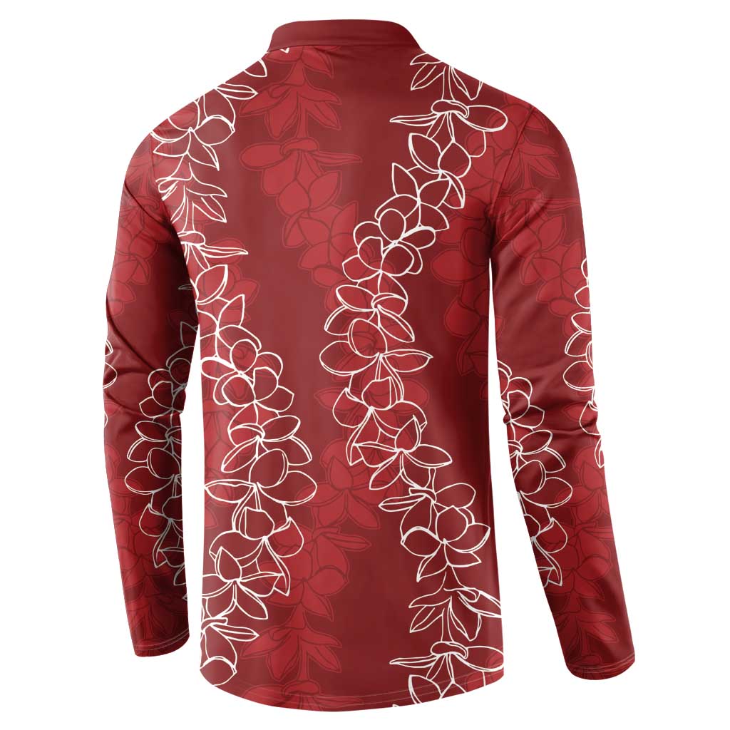 Hawaii Plumeria Lei Button Sweatshirt Aloha Festive Vibe - Crimson LT7 - Polynesian Pride