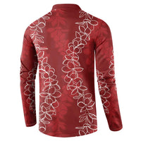 Hawaii Plumeria Lei Button Sweatshirt Aloha Festive Vibe - Crimson LT7 - Polynesian Pride