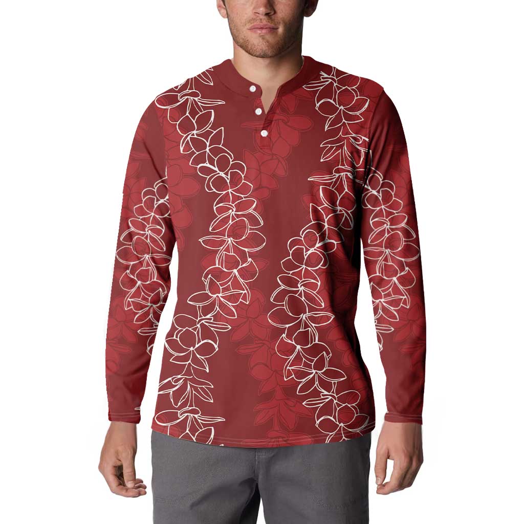 Hawaii Plumeria Lei Button Sweatshirt Aloha Festive Vibe - Crimson LT7 - Polynesian Pride