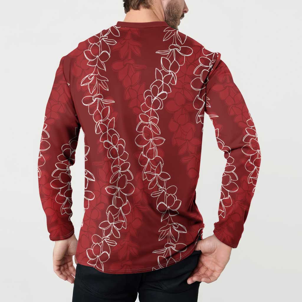 Hawaii Plumeria Lei Button Sweatshirt Aloha Festive Vibe - Crimson LT7 - Polynesian Pride