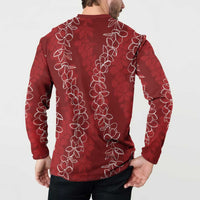 Hawaii Plumeria Lei Button Sweatshirt Aloha Festive Vibe - Crimson LT7 - Polynesian Pride