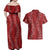 Hawaii Plumeria Lei Couples Matching Off Shoulder Maxi Dress and Hawaiian Shirt Aloha Festive Vibe - Crimson