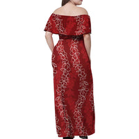 Hawaii Plumeria Lei Family Matching Off Shoulder Maxi Dress and Hawaiian Shirt Aloha Festive Vibe - Crimson