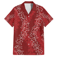 Hawaii Plumeria Lei Family Matching Off Shoulder Short Dress and Hawaiian Shirt Aloha Festive Vibe - Crimson LT7 Dad's Shirt - Short Sleeve Crimson - Polynesian Pride