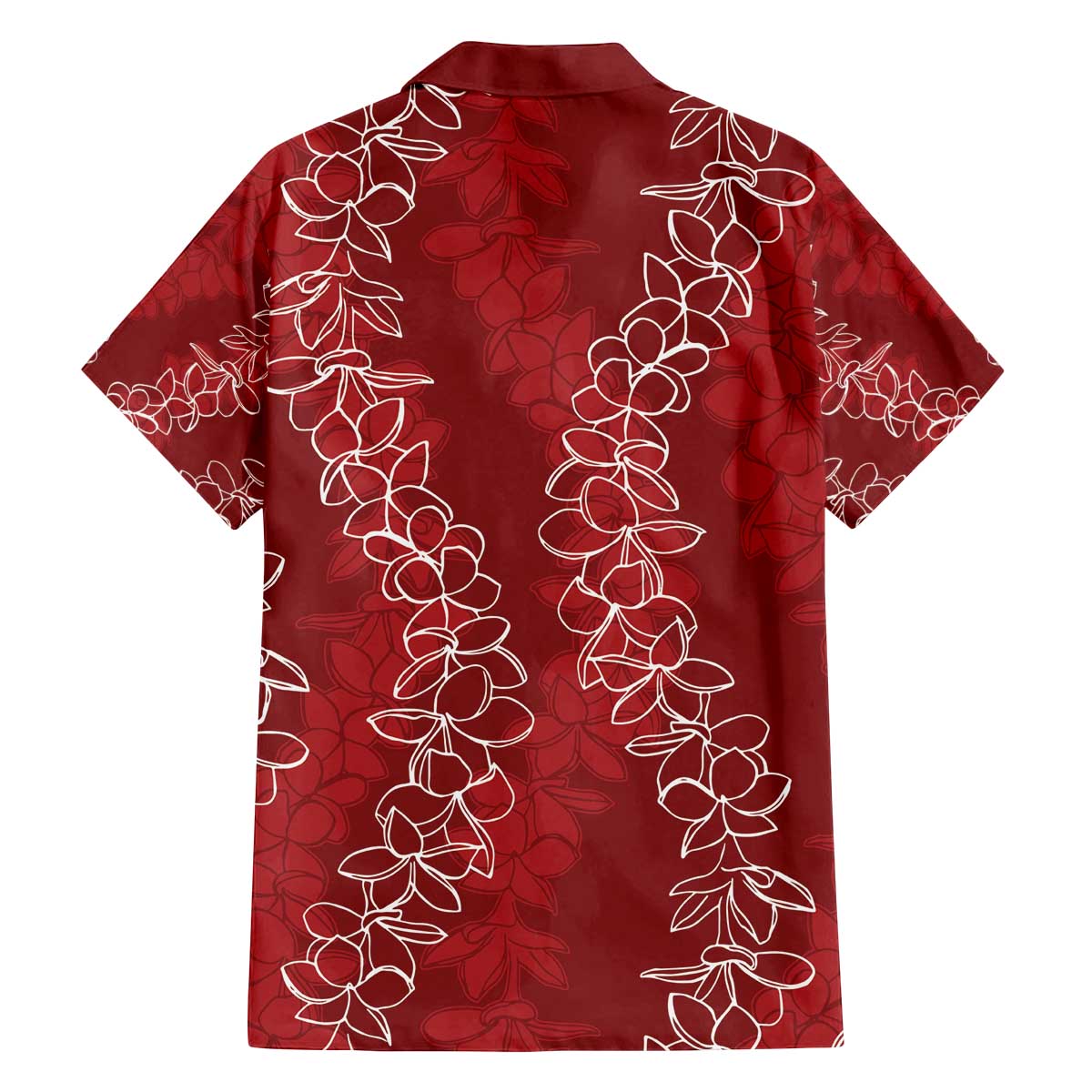 Hawaii Plumeria Lei Family Matching Off Shoulder Short Dress and Hawaiian Shirt Aloha Festive Vibe - Crimson LT7 - Polynesian Pride
