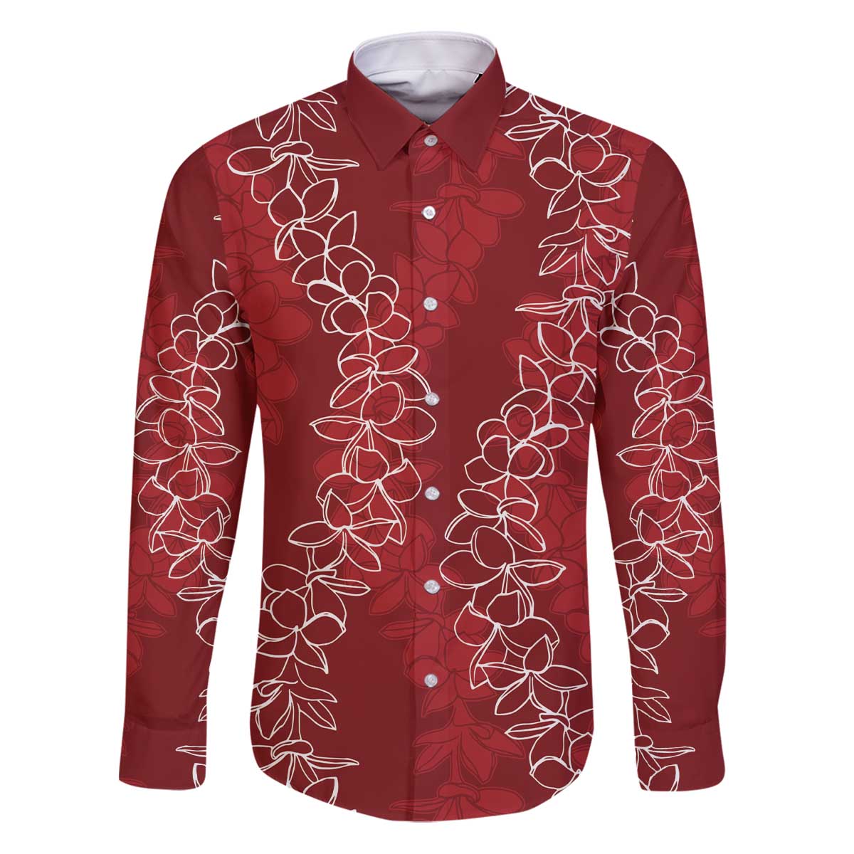 Hawaii Plumeria Lei Family Matching Puletasi and Hawaiian Shirt Aloha Festive Vibe - Crimson