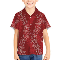 Hawaii Plumeria Lei Family Matching Short Sleeve Bodycon Dress and Hawaiian Shirt Aloha Festive Vibe - Crimson
