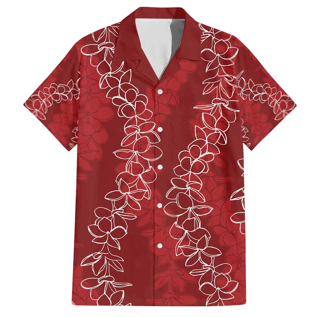 Hawaii Plumeria Lei Family Matching Summer Maxi Dress and Hawaiian Shirt Aloha Festive Vibe - Crimson LT7 Dad's Shirt - Short Sleeve Crimson - Polynesian Pride
