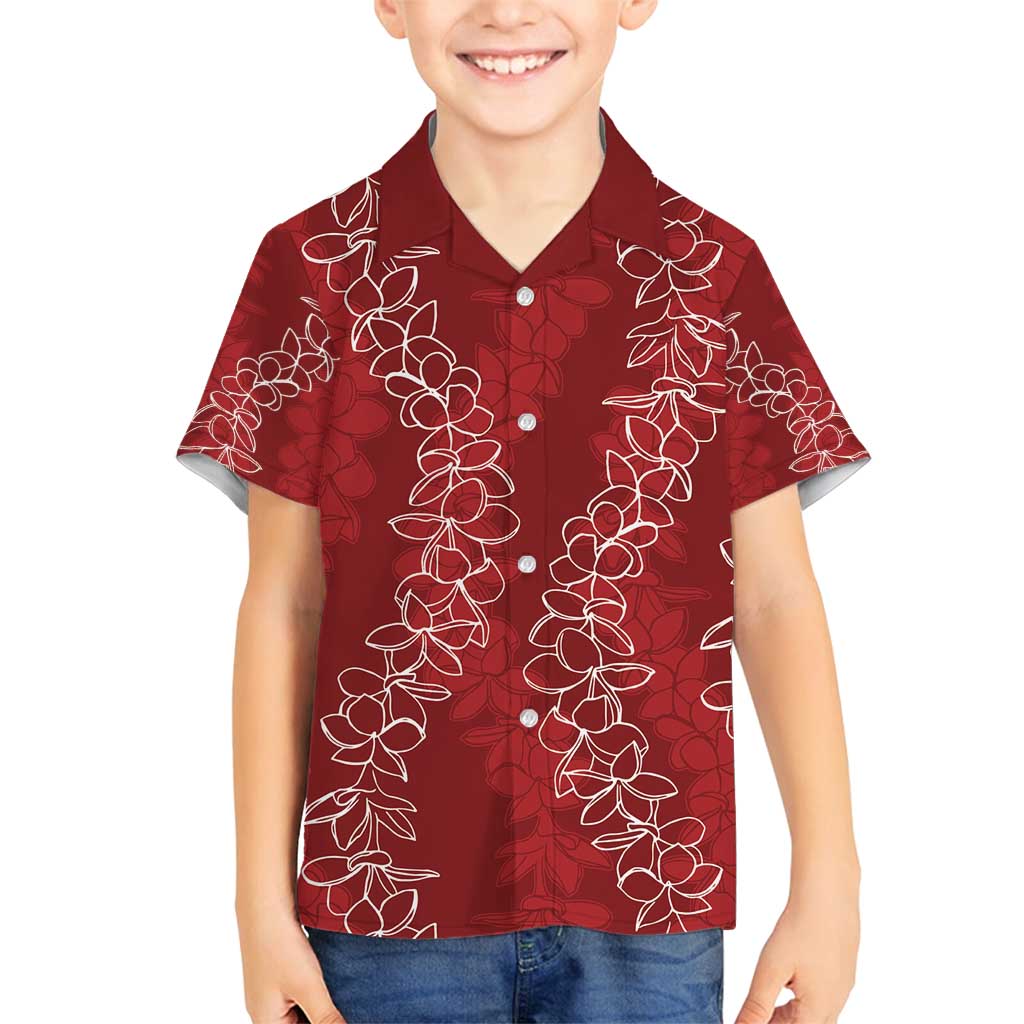 Hawaii Plumeria Lei Family Matching Summer Maxi Dress and Hawaiian Shirt Aloha Festive Vibe - Crimson LT7 Son's Shirt Crimson - Polynesian Pride