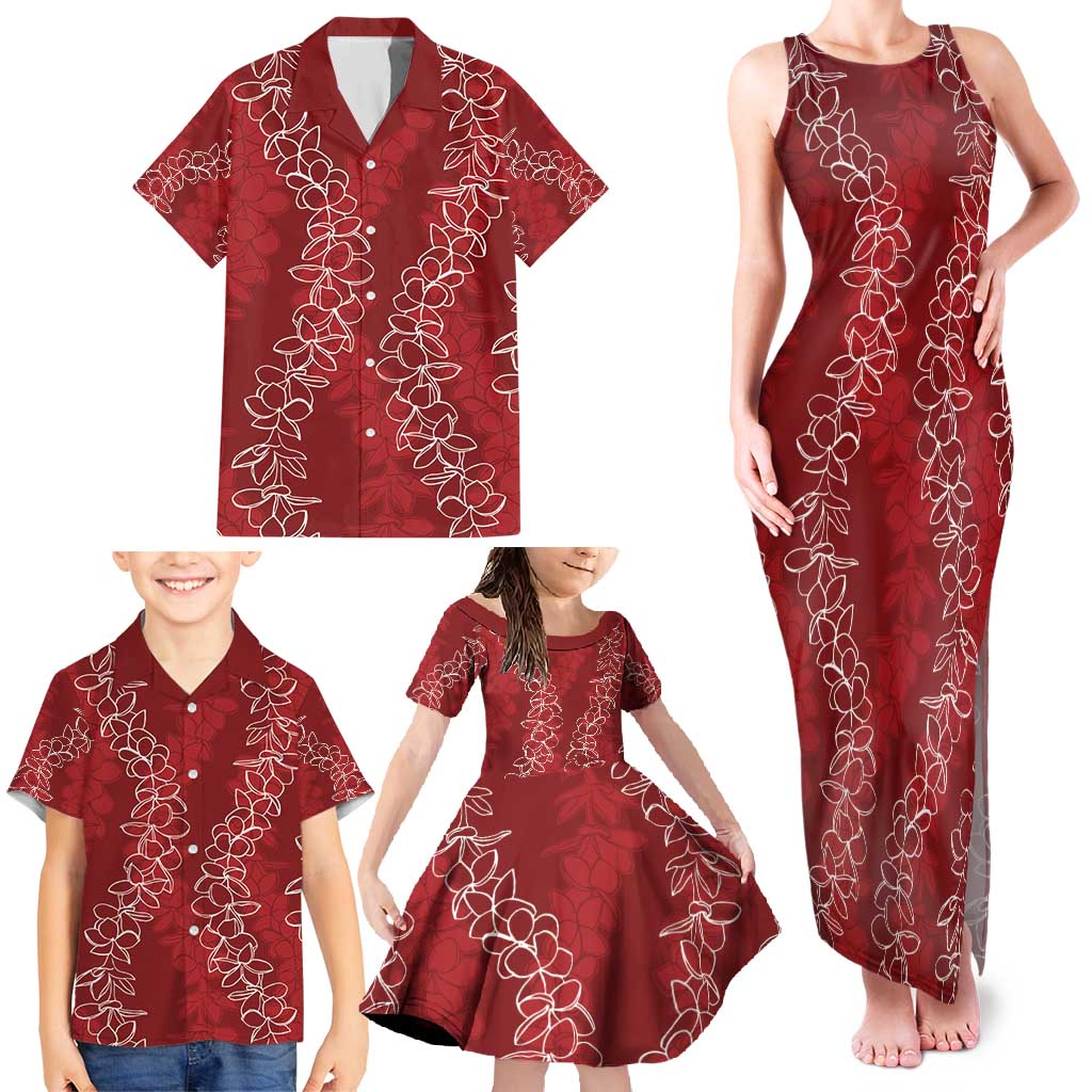 Hawaii Plumeria Lei Family Matching Tank Maxi Dress and Hawaiian Shirt Aloha Festive Vibe - Crimson LT7 - Polynesian Pride