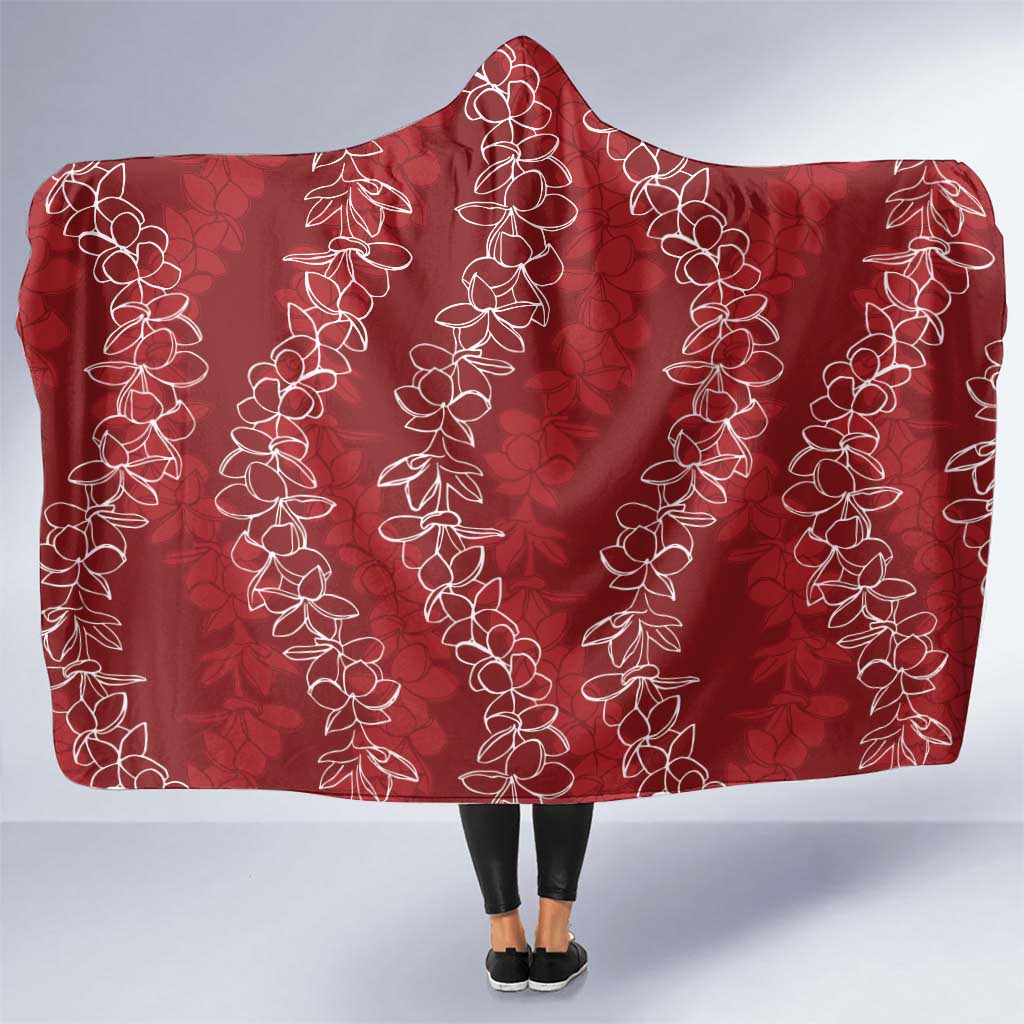 Hawaii Plumeria Lei Hooded Blanket Aloha Festive Vibe - Crimson