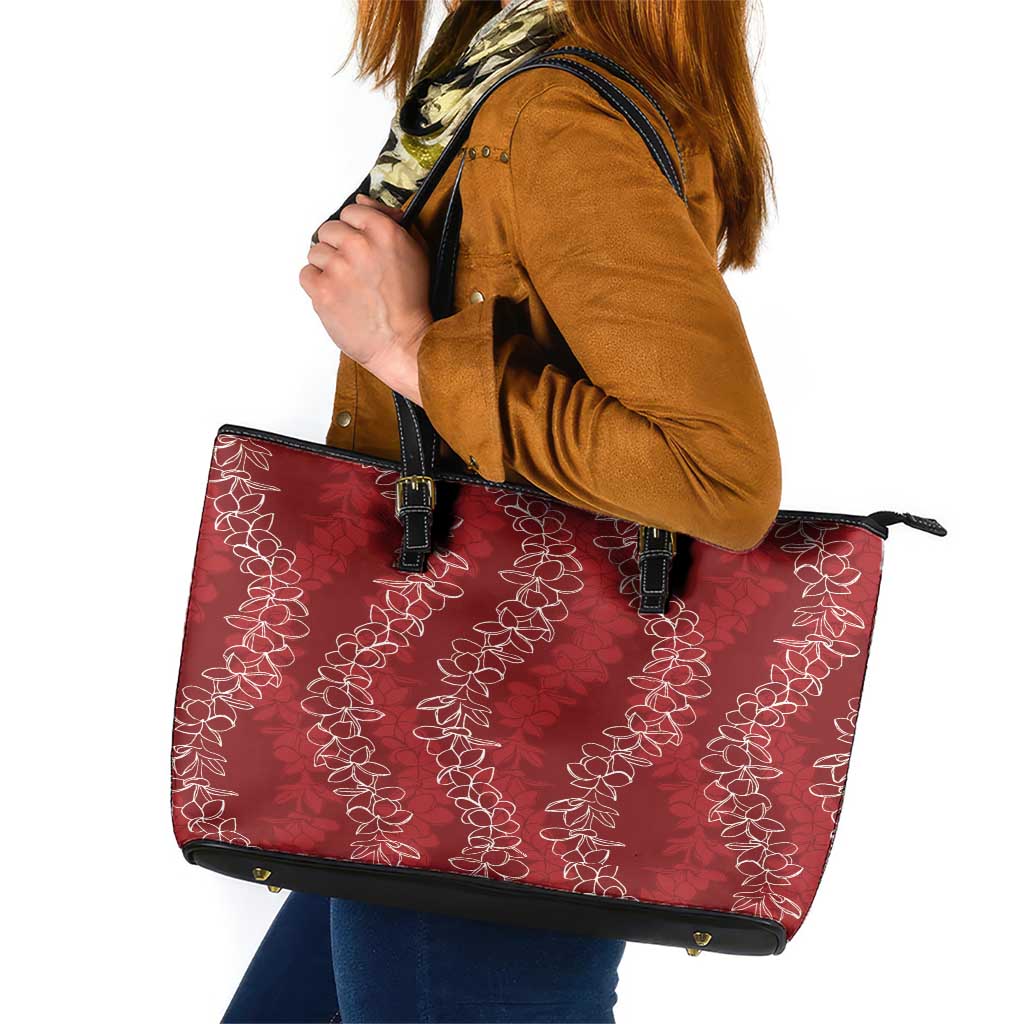 Hawaii Plumeria Lei Leather Tote Bag Aloha Festive Vibe - Crimson LT7 Crimson - Polynesian Pride