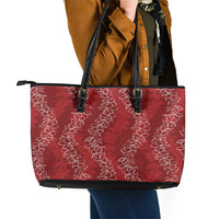 Hawaii Plumeria Lei Leather Tote Bag Aloha Festive Vibe - Crimson LT7 - Polynesian Pride