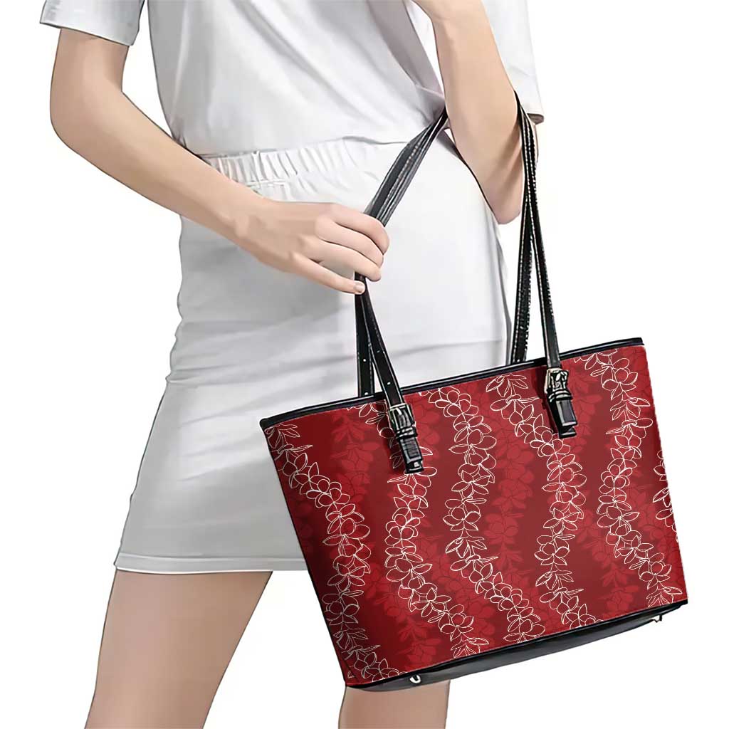 Hawaii Plumeria Lei Leather Tote Bag Aloha Festive Vibe - Crimson LT7 - Polynesian Pride
