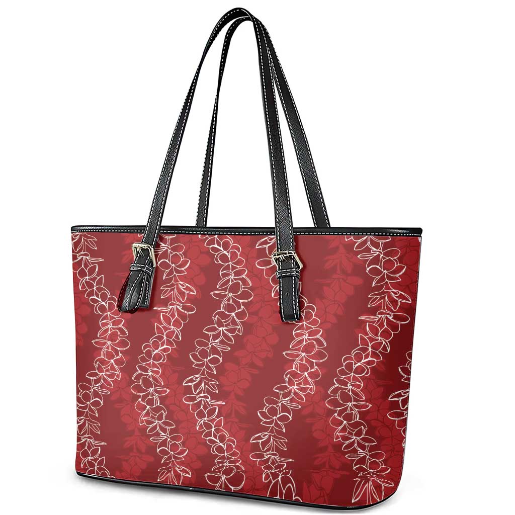 Hawaii Plumeria Lei Leather Tote Bag Aloha Festive Vibe - Crimson LT7 - Polynesian Pride