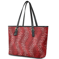Hawaii Plumeria Lei Leather Tote Bag Aloha Festive Vibe - Crimson LT7 - Polynesian Pride